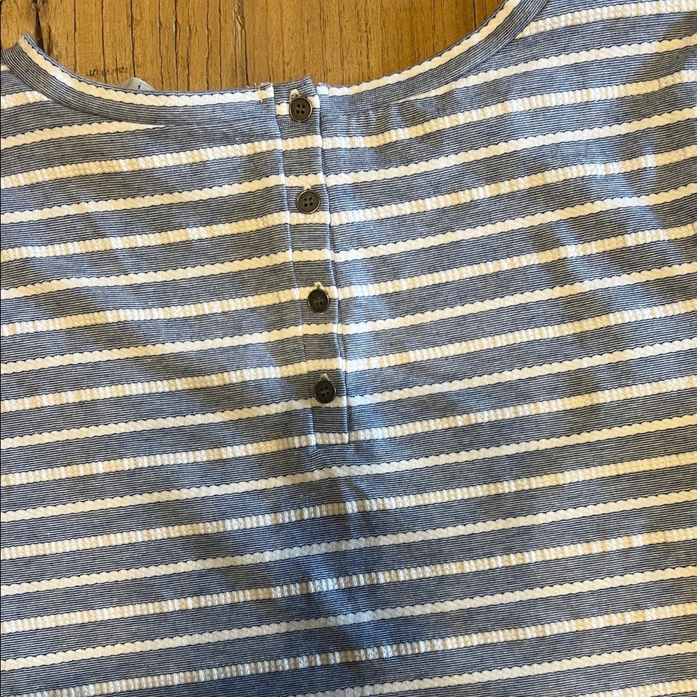 LOFT Women's Casual Blue and White Striped Dress - Picture 4 of 5